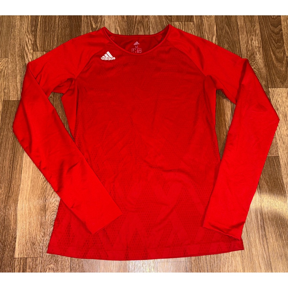 Adidas Mens Red Long Sleeve Performance Training Shirt Textured Size M